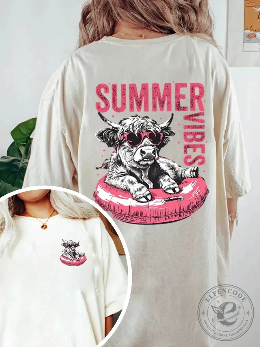 Highland Cow Summer Vibes Oversized Graphic T-Shirt