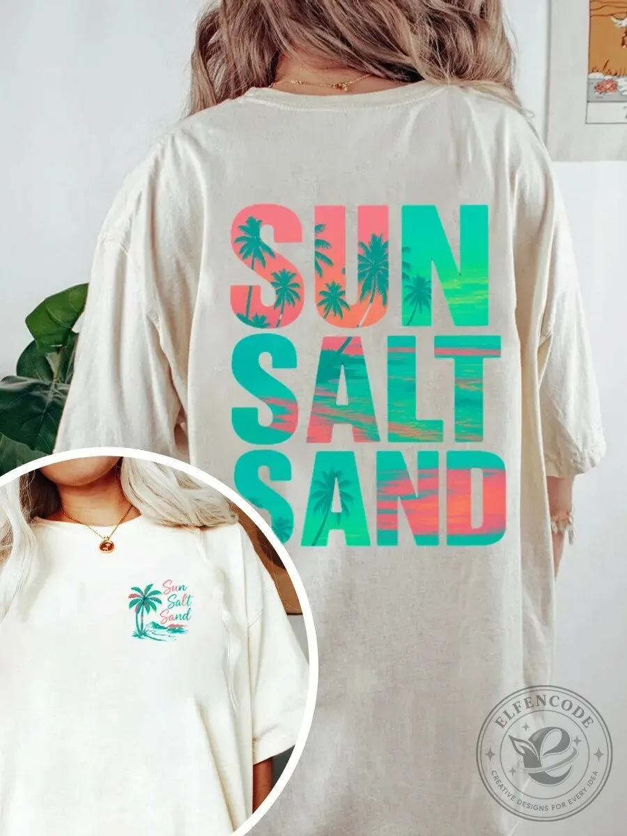 Tropical Palm Tree Sun Salt Sand Beach Vacation Graphic T-Shirt
