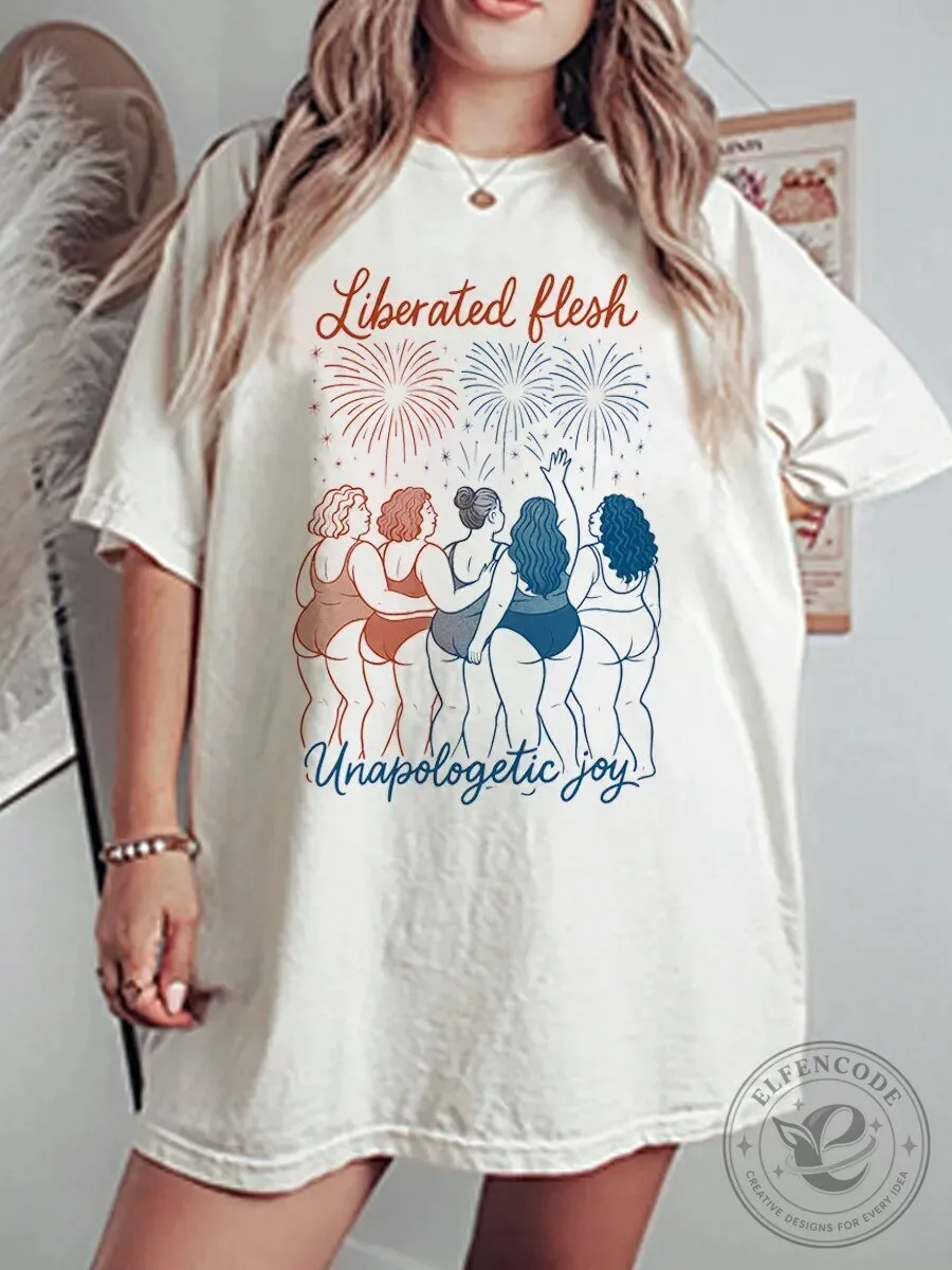 Liberated Flesh Unapologetic Joy Body Positivity Fireworks Graphic T-Shirt
