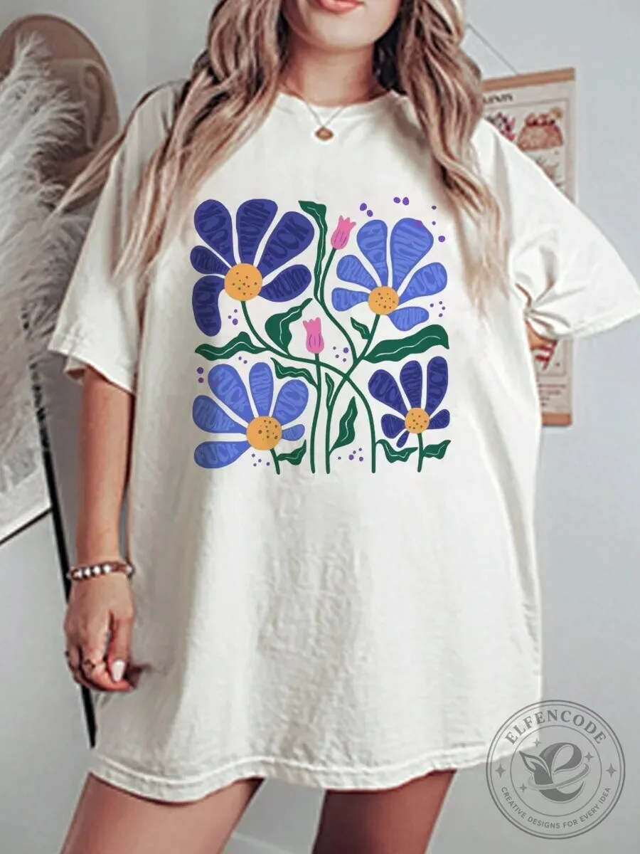 Vintage Liberal Flower Oversized Graphic T-Shirt