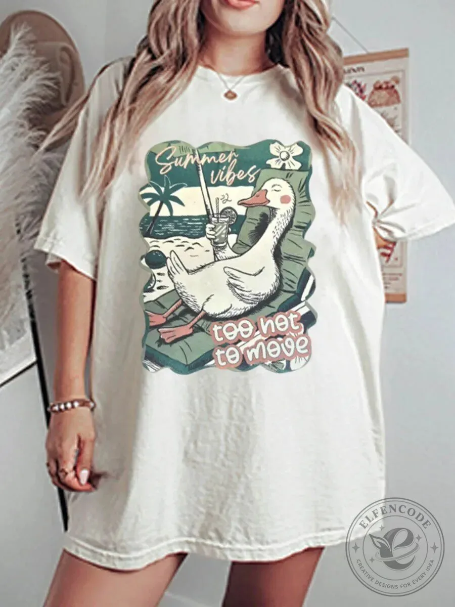 Summer Vibes Too Hot To Move Duck Relaxing Graphic T-Shirt